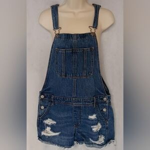 American Eagle distressed bib overall shorts